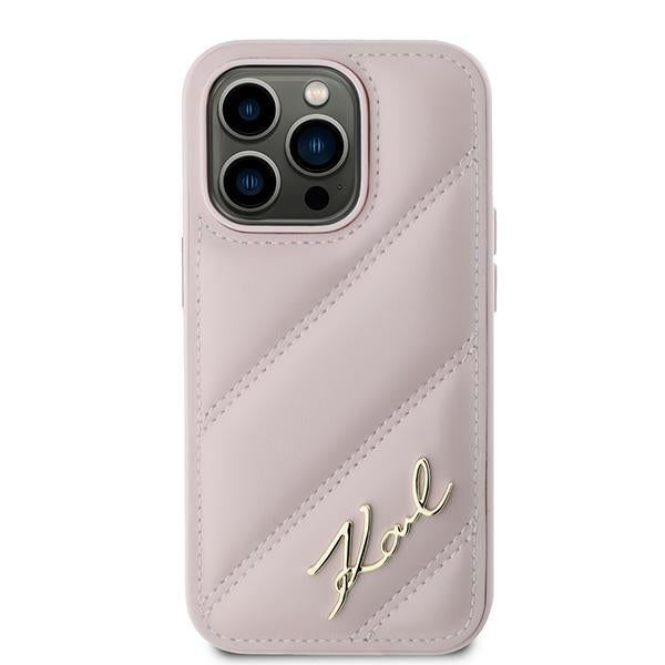 Husa pentru Apple iPhone 14 Pro Max, Karl Lagerfeld, Diagonal Quilted Script, Roz