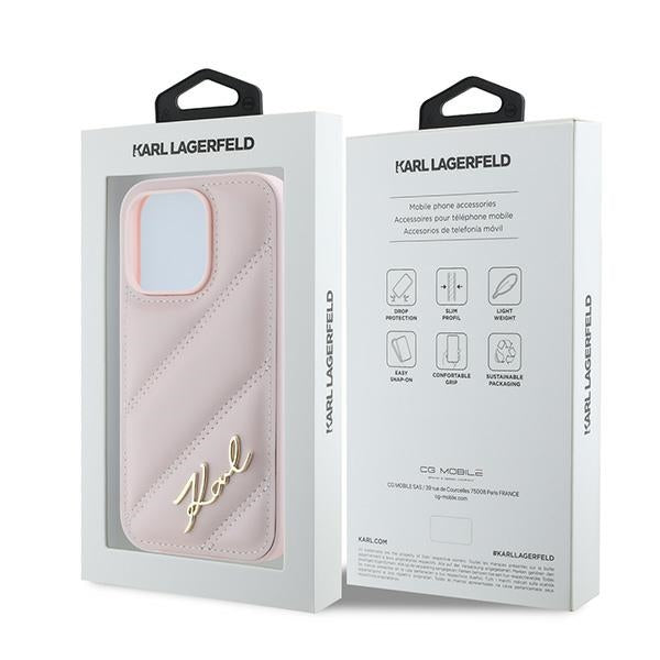 Husa pentru Apple iPhone 14 Pro Max, Karl Lagerfeld, Diagonal Quilted Script, Roz