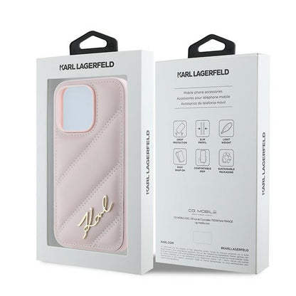 Husa pentru Apple iPhone 14 Pro Max, Karl Lagerfeld, Diagonal Quilted Script, Roz