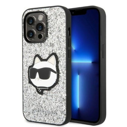 Husa pentru Apple iPhone 14 Pro Max, Karl Lagerfeld, Glitter Choupette Patch, Argintie