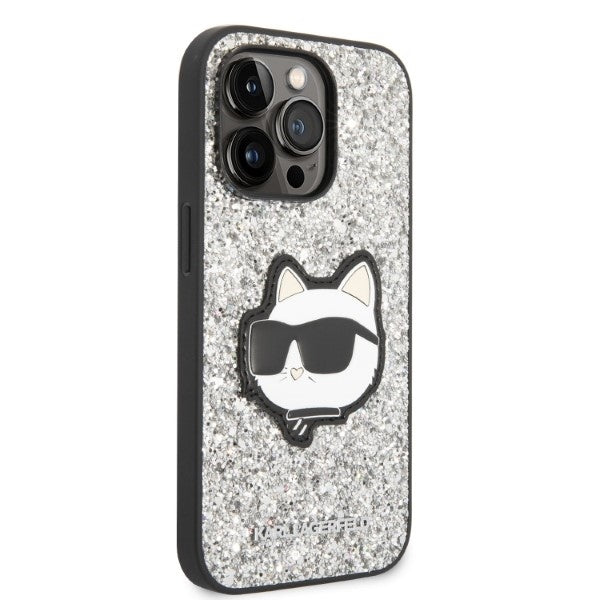 Husa pentru Apple iPhone 14 Pro Max, Karl Lagerfeld, Glitter Choupette Patch, Argintie