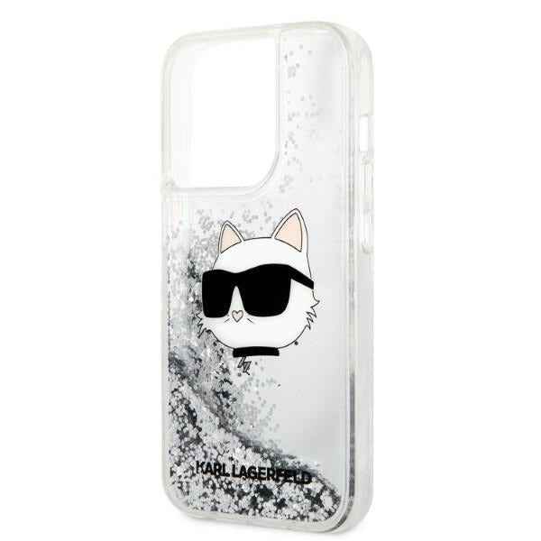Husa pentru Apple iPhone 14 Pro Max, Karl Lagerfeld, Glitter Choupette's Head, Argintie