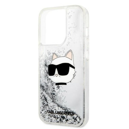Husa pentru Apple iPhone 14 Pro Max, Karl Lagerfeld, Glitter Choupette's Head, Argintie