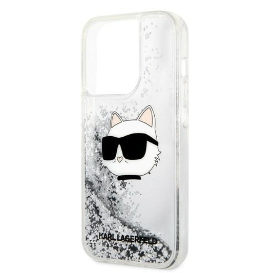 Husa pentru Apple iPhone 14 Pro Max, Karl Lagerfeld, Glitter Choupette's Head, Argintie
