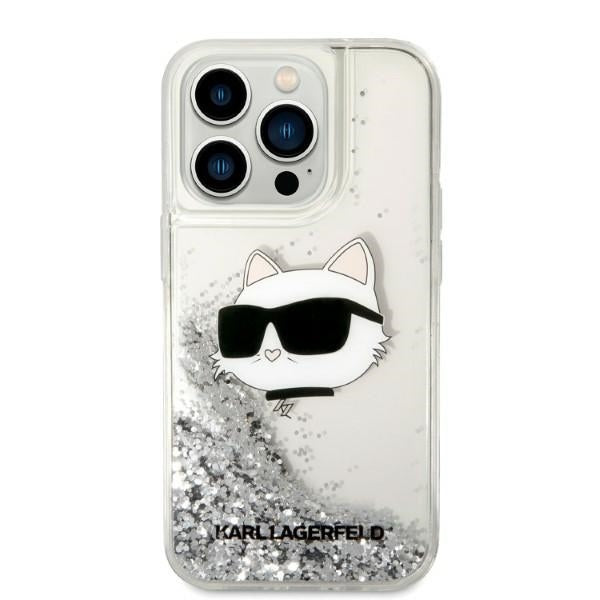 Husa pentru Apple iPhone 14 Pro Max, Karl Lagerfeld, Glitter Choupette's Head, Argintie