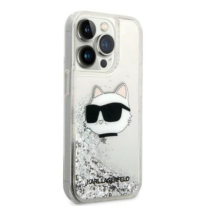 Husa pentru Apple iPhone 14 Pro Max, Karl Lagerfeld, Glitter Choupette's Head, Argintie