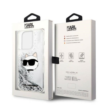 Husa pentru Apple iPhone 14 Pro Max, Karl Lagerfeld, Glitter Choupette's Head, Argintie