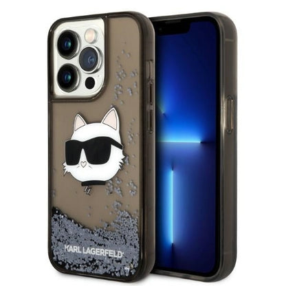 Husa pentru Apple iPhone 14 Pro Max, Karl Lagerfeld, Glitter Choupette's Head, Neagra