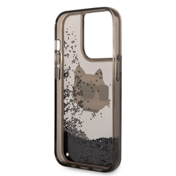Husa pentru Apple iPhone 14 Pro Max, Karl Lagerfeld, Glitter Choupette's Head, Neagra