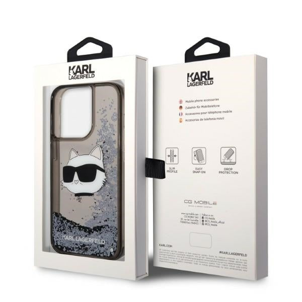 Husa pentru Apple iPhone 14 Pro Max, Karl Lagerfeld, Glitter Choupette's Head, Neagra