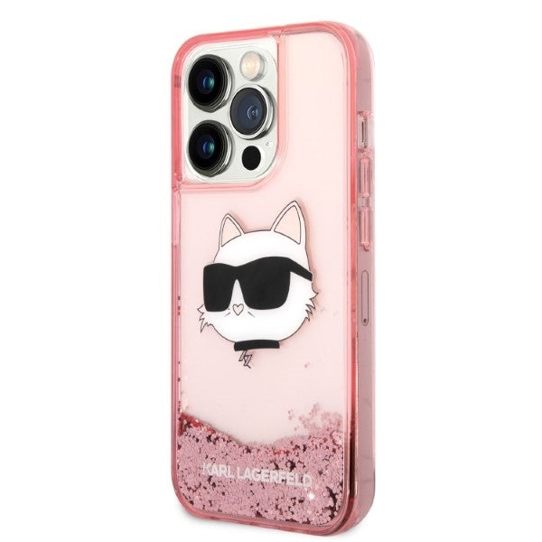 Husa pentru Apple iPhone 14 Pro Max, Karl Lagerfeld, Glitter Choupette's Head, Roz