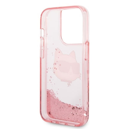 Husa pentru Apple iPhone 14 Pro Max, Karl Lagerfeld, Glitter Choupette's Head, Roz