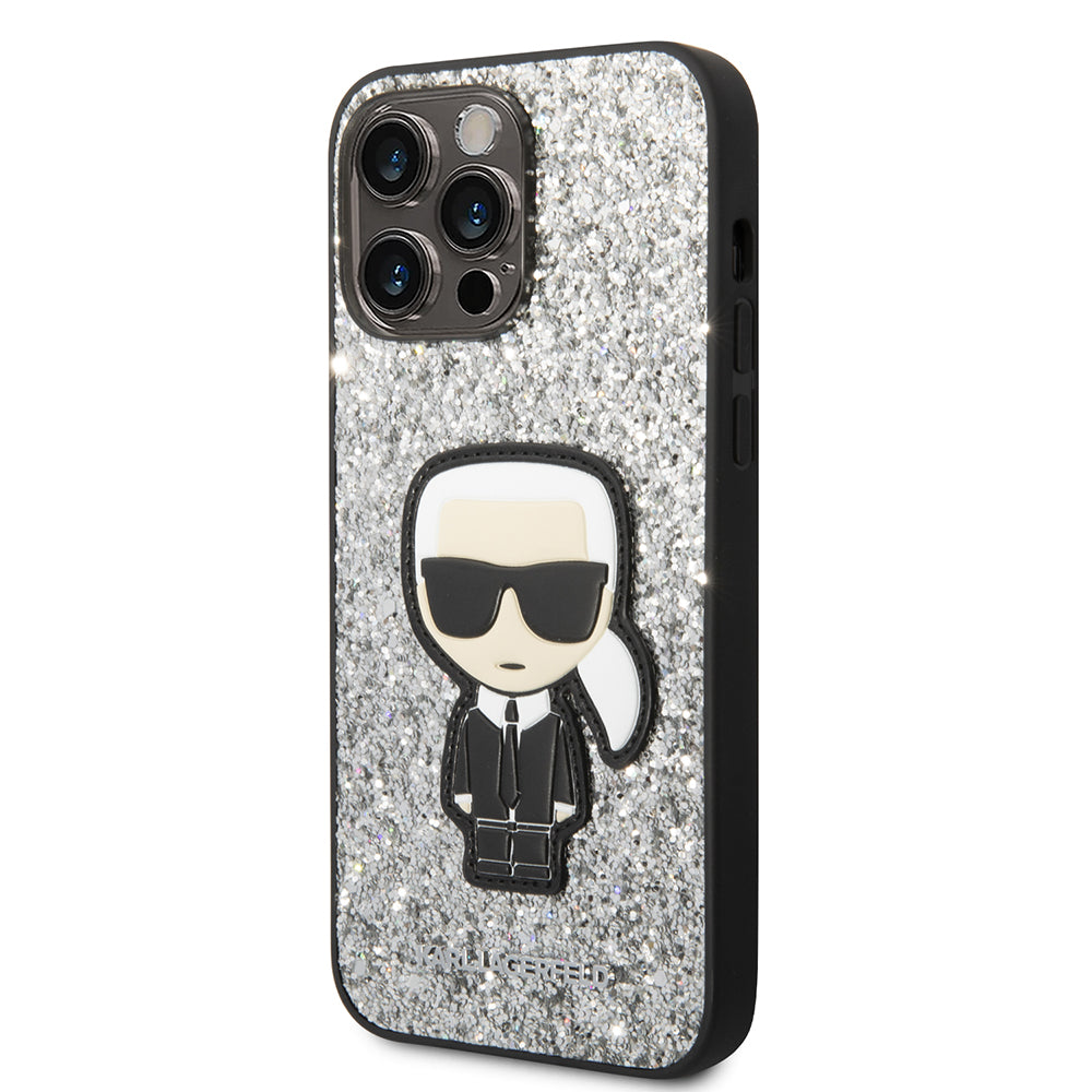 Husa pentru Apple iPhone 14 Pro Max, Karl Lagerfeld, Glitter Flakes Ikonik Karl, Argintie