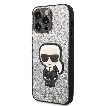 Husa pentru Apple iPhone 14 Pro Max, Karl Lagerfeld, Glitter Flakes Ikonik Karl, Argintie
