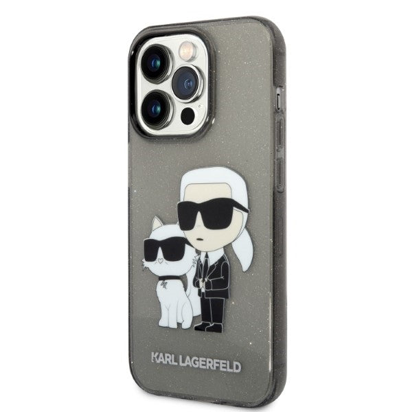 Husa pentru Apple iPhone 14 Pro Max, Karl Lagerfeld, Glitter Karl & Choupette, Neagra