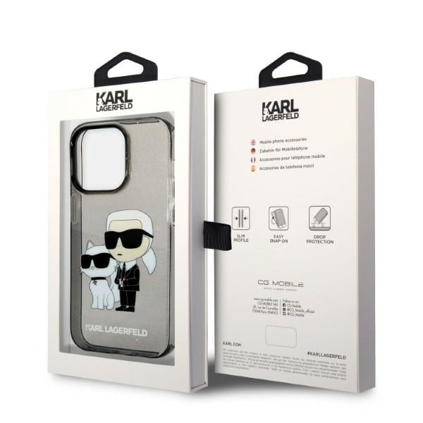 Husa pentru Apple iPhone 14 Pro Max, Karl Lagerfeld, Glitter Karl & Choupette, Neagra