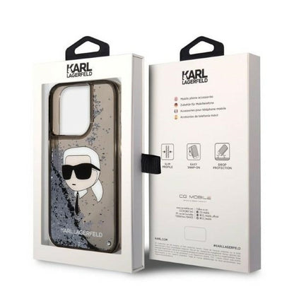 Husa pentru Apple iPhone 14 Pro Max, Karl Lagerfeld, Glitter Karl's Head, Neagra