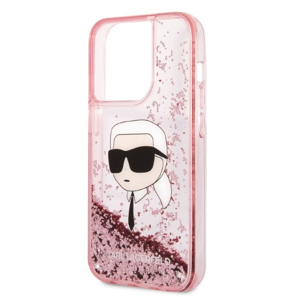 Husa pentru Apple iPhone 14 Pro Max, Karl Lagerfeld, Glitter Karl's Head, Roz
