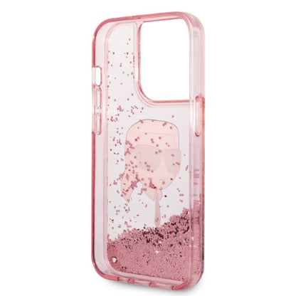 Husa pentru Apple iPhone 14 Pro Max, Karl Lagerfeld, Glitter Karl's Head, Roz