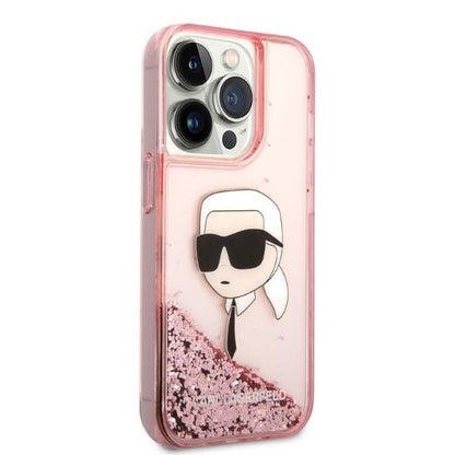 Husa pentru Apple iPhone 14 Pro Max, Karl Lagerfeld, Glitter Karl's Head, Roz