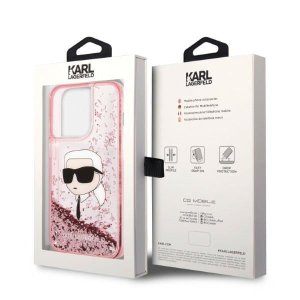 Husa pentru Apple iPhone 14 Pro Max, Karl Lagerfeld, Glitter Karl's Head, Roz