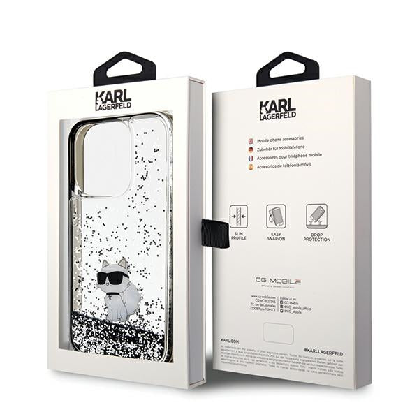 Husa pentru Apple iPhone 14 Pro Max, Karl Lagerfeld, Liquid Glitter Choupette, Transparenta