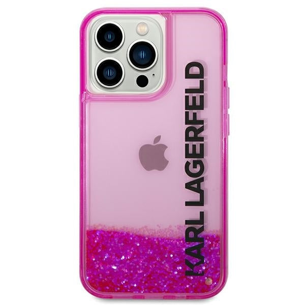 Husa pentru Apple iPhone 14 Pro Max, Karl Lagerfeld, Liquid Glitter KL Logo, Roz