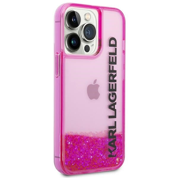 Husa pentru Apple iPhone 14 Pro Max, Karl Lagerfeld, Liquid Glitter KL Logo, Roz