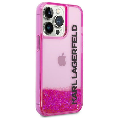Husa pentru Apple iPhone 14 Pro Max, Karl Lagerfeld, Liquid Glitter KL Logo, Roz