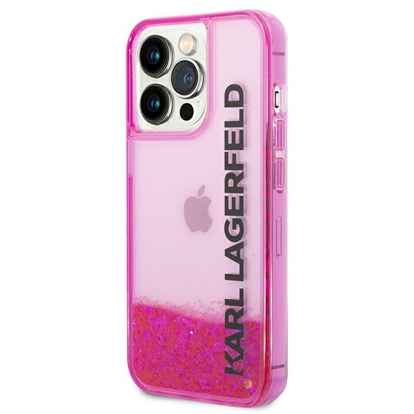 Husa pentru Apple iPhone 14 Pro Max, Karl Lagerfeld, Liquid Glitter KL Logo, Roz