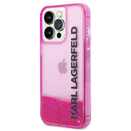 Husa pentru Apple iPhone 14 Pro Max, Karl Lagerfeld, Liquid Glitter KL Logo, Roz