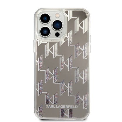 Husa pentru Apple iPhone 14 Pro Max, Karl Lagerfeld, Liquid Glitter Monogram, Argintie