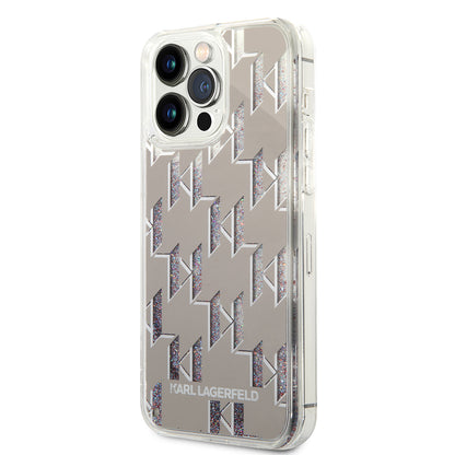 Husa pentru Apple iPhone 14 Pro Max, Karl Lagerfeld, Liquid Glitter Monogram, Argintie