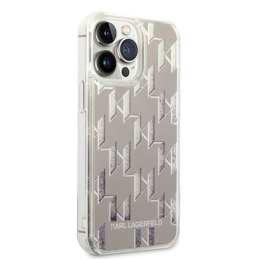 Husa pentru Apple iPhone 14 Pro Max, Karl Lagerfeld, Liquid Glitter Monogram, Argintie