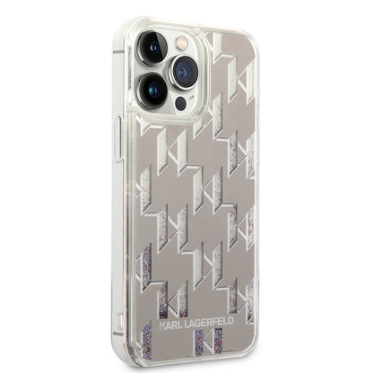 Husa pentru Apple iPhone 14 Pro Max, Karl Lagerfeld, Liquid Glitter Monogram, Argintie