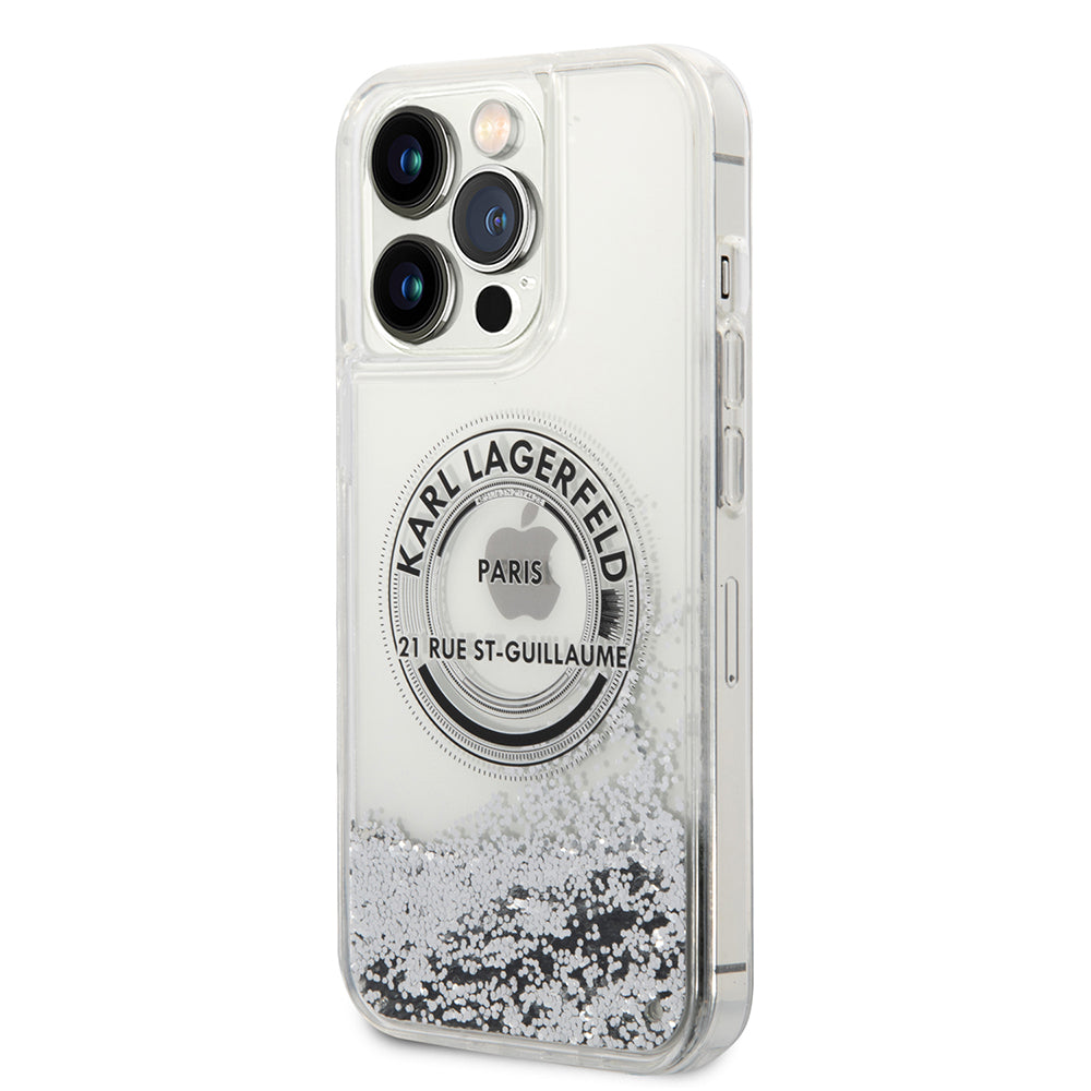 Husa pentru Apple iPhone 14 Pro Max, Karl Lagerfeld, Liquid Glitter RSG, Argintie