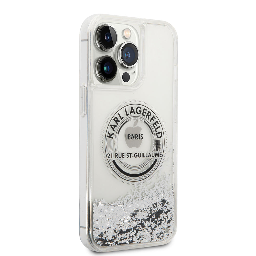 Husa pentru Apple iPhone 14 Pro Max, Karl Lagerfeld, Liquid Glitter RSG, Argintie