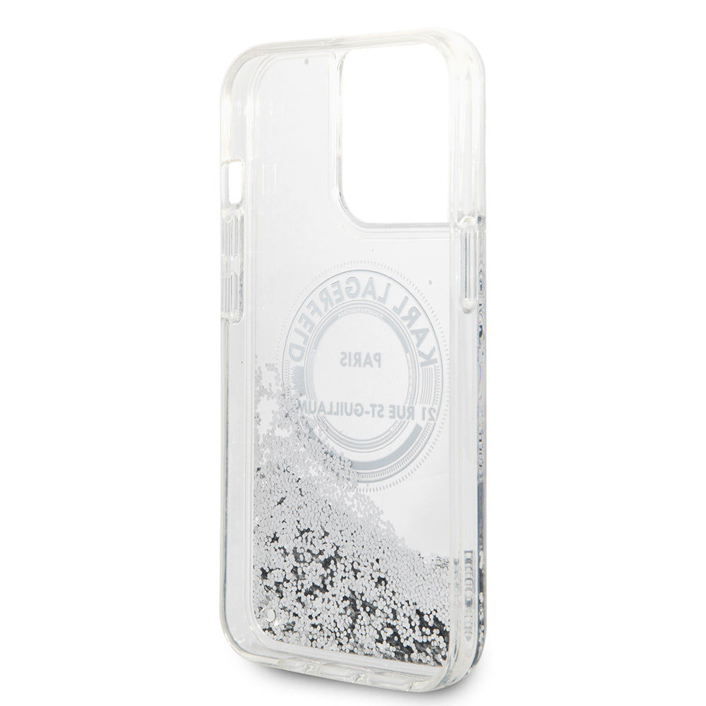Husa pentru Apple iPhone 14 Pro Max, Karl Lagerfeld, Liquid Glitter RSG, Argintie