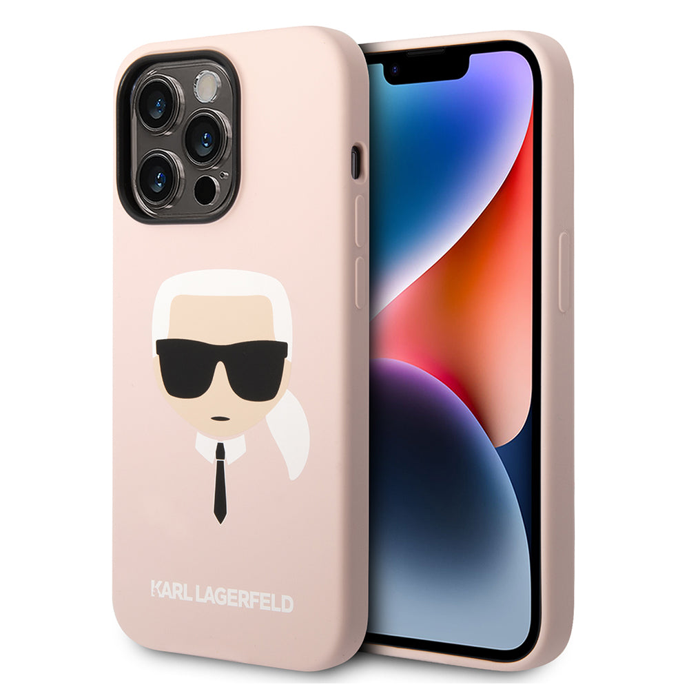 Husa pentru Apple iPhone 14 Pro Max, Karl Lagerfeld, Silicone Karl's Head, Roz