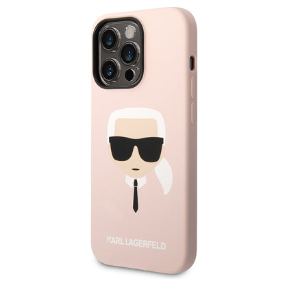 Husa pentru Apple iPhone 14 Pro Max, Karl Lagerfeld, Silicone Karl's Head, Roz