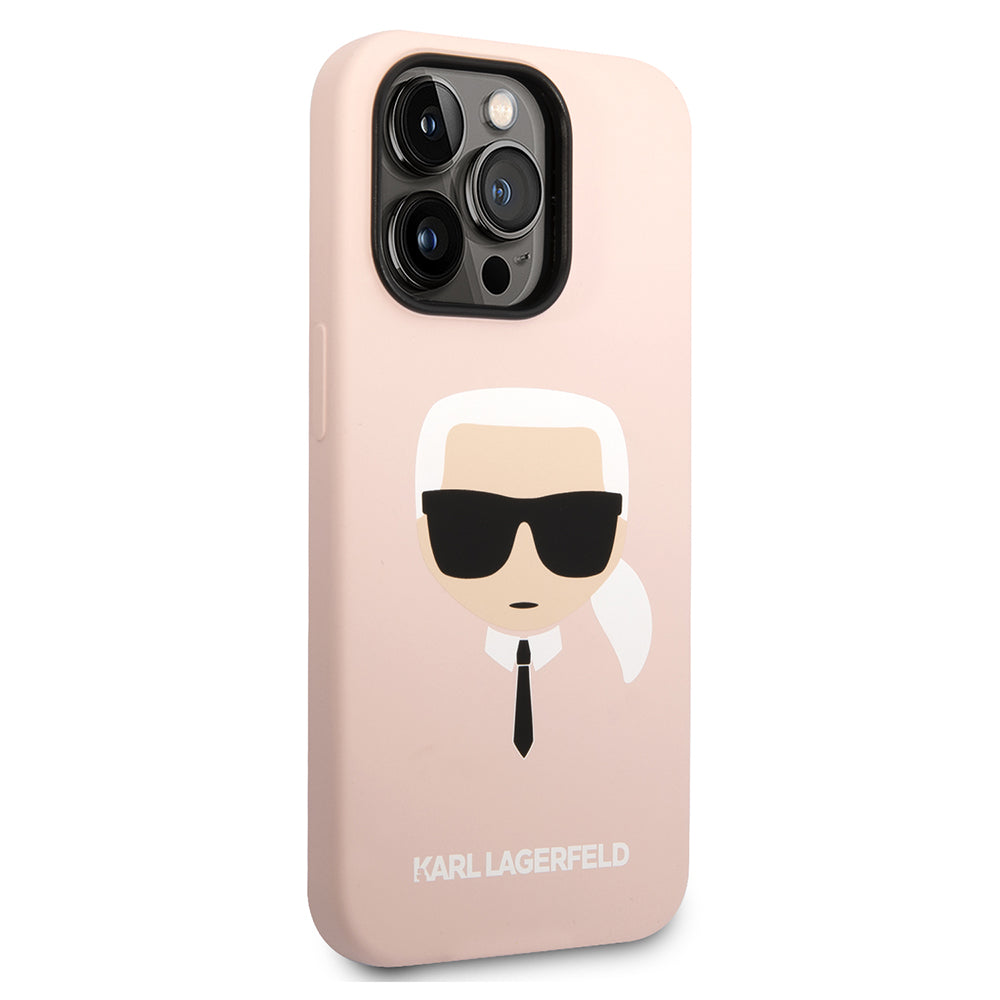 Husa pentru Apple iPhone 14 Pro Max, Karl Lagerfeld, Silicone Karl's Head, Roz
