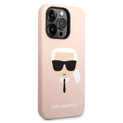 Husa pentru Apple iPhone 14 Pro Max, Karl Lagerfeld, Silicone Karl's Head, Roz