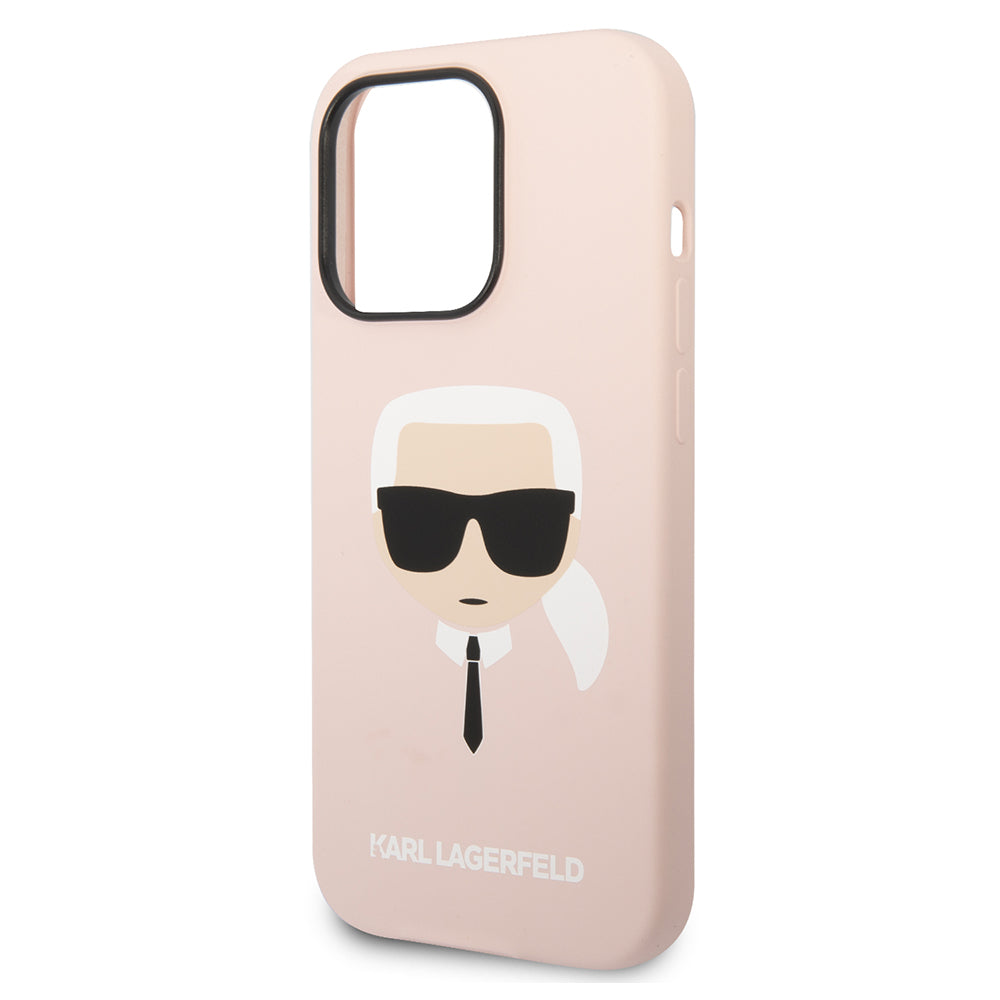 Husa pentru Apple iPhone 14 Pro Max, Karl Lagerfeld, Silicone Karl's Head, Roz