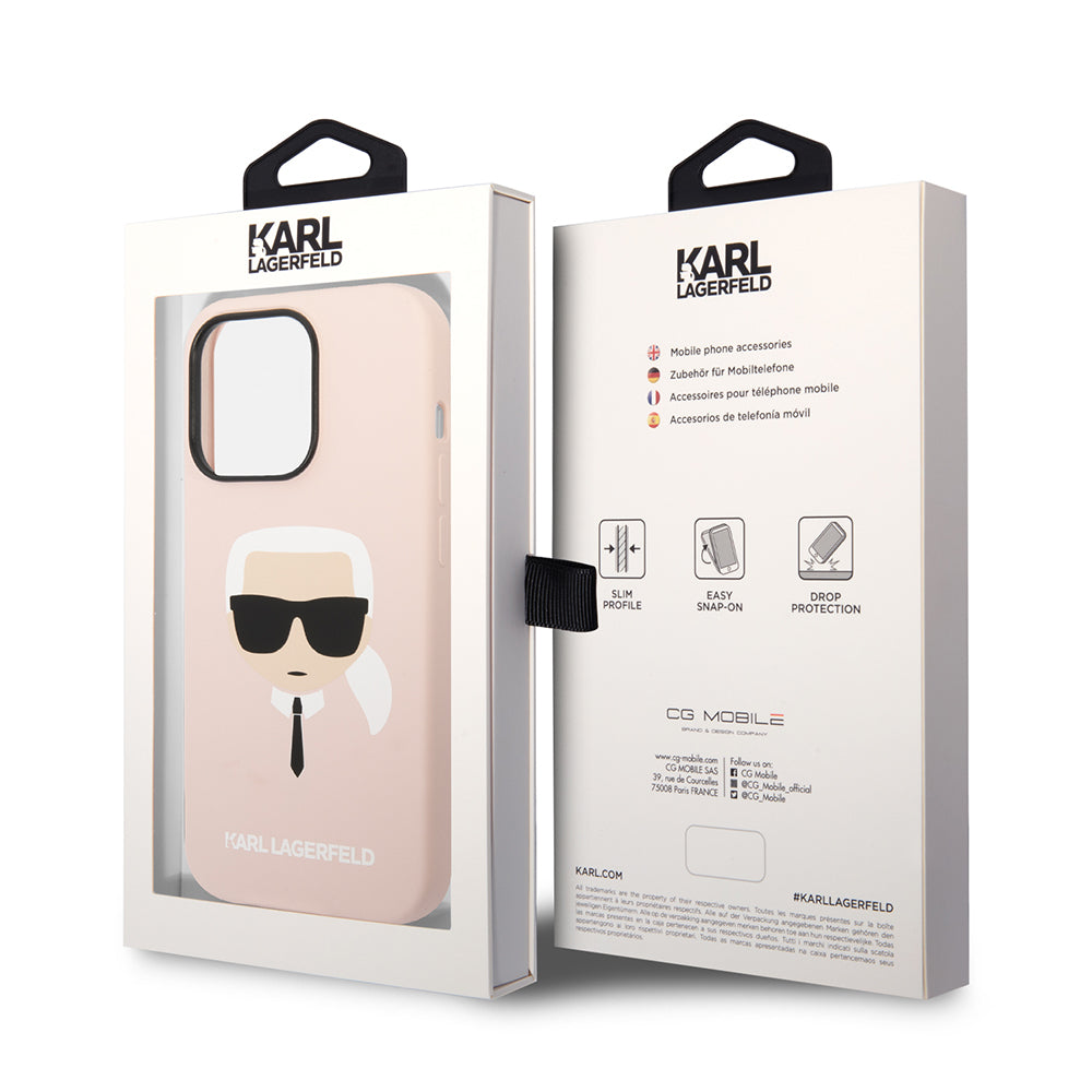 Husa pentru Apple iPhone 14 Pro Max, Karl Lagerfeld, Silicone Karl's Head, Roz
