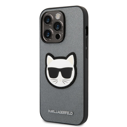 Husa pentru Apple iPhone 14 Pro Max, Karl Lagerfeld, Saffiano Choupette's Head, Argintie