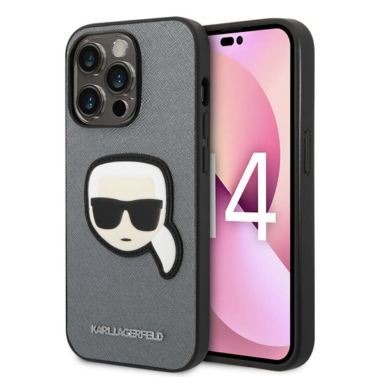 Husa pentru Apple iPhone 14 Pro Max, Karl Lagerfeld, Saffiano Karl's Head, Argintie