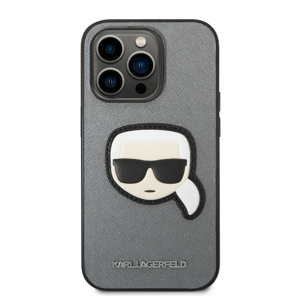 Husa pentru Apple iPhone 14 Pro Max, Karl Lagerfeld, Saffiano Karl's Head, Argintie