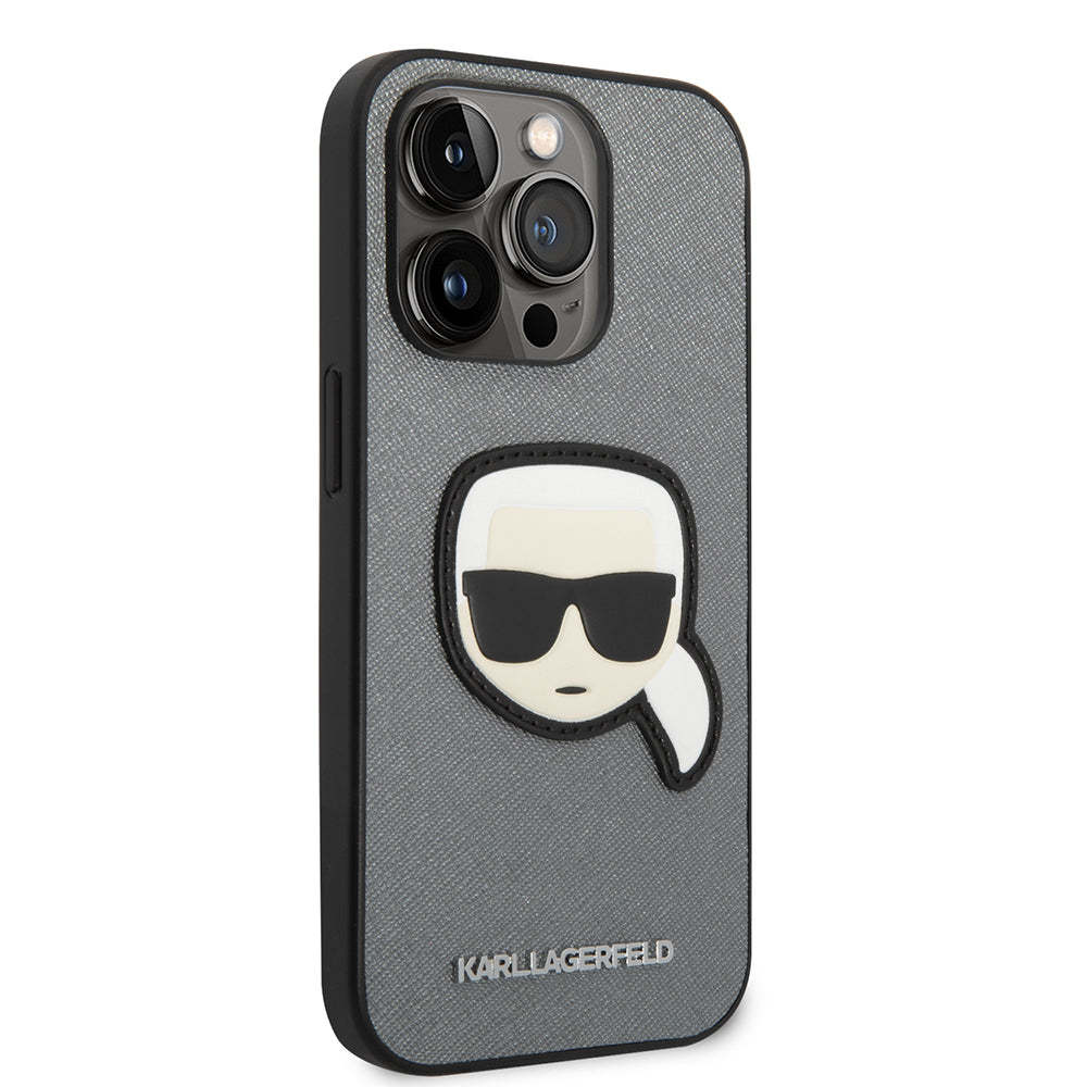 Husa pentru Apple iPhone 14 Pro Max, Karl Lagerfeld, Saffiano Karl's Head, Argintie