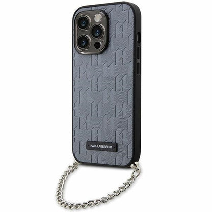 Husa pentru Apple iPhone 14 Pro Max, Karl Lagerfeld, Saffiano Monogram Chain, Argintie