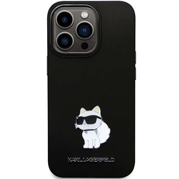 Husa pentru Apple iPhone 14 Pro Max, Karl Lagerfeld, Silicone Choupette Metal, Neagra